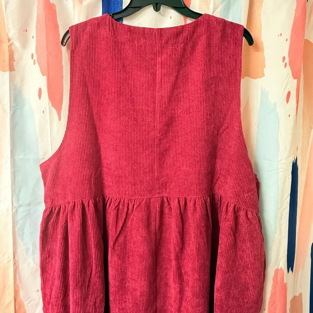 NWOT Zenana Outfitters Magenta Corduroy Overall Pocket Sleeveless Dress Size XL - Picture 9 of 13
